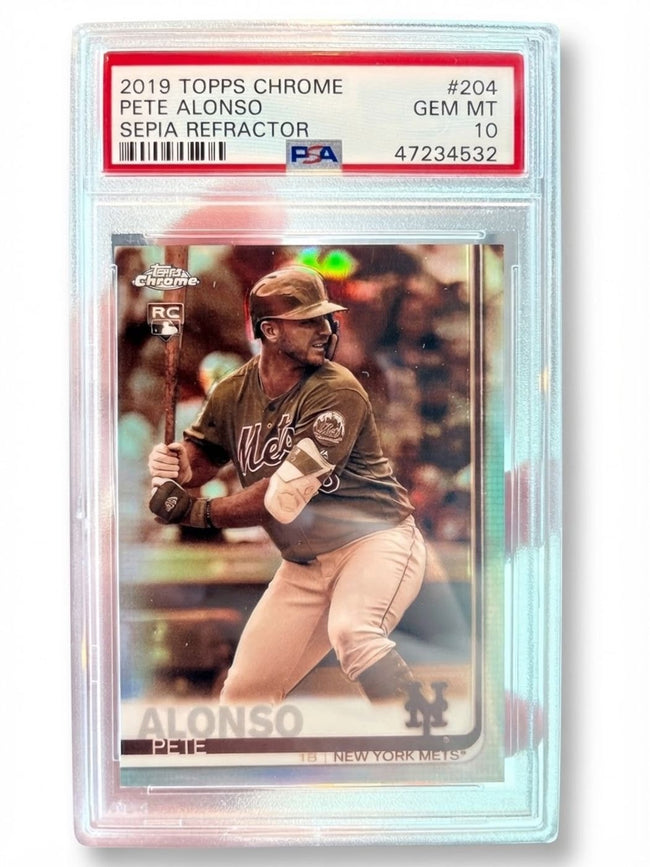 2019 Topps Chrome Pete Alonso Sepia Refractor #204 Rookie PSA 10
