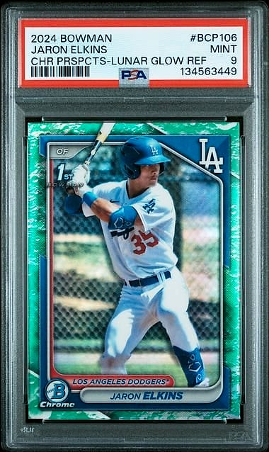 2024 Bowman Chrome Prospects Jaron Elkins Lunar Glow Refractor #BCP-106 Rookie PSA 9