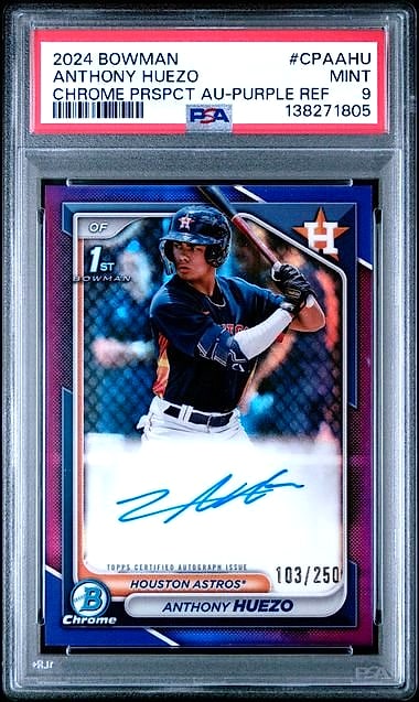 2024 Bowman Chrome Prospects Autographs Anthony Huezo Purple Refractor #CPA-AHU Rookie Auto 103/250 PSA 9