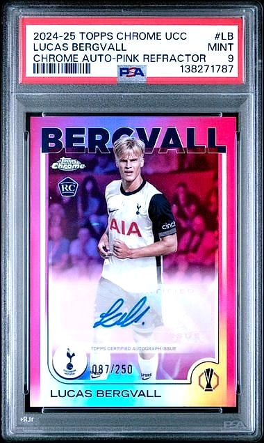 2024 Topps Chrome Lucas Bergvall Pink Refractor #LB Rookie Auto 087/250 PSA 9