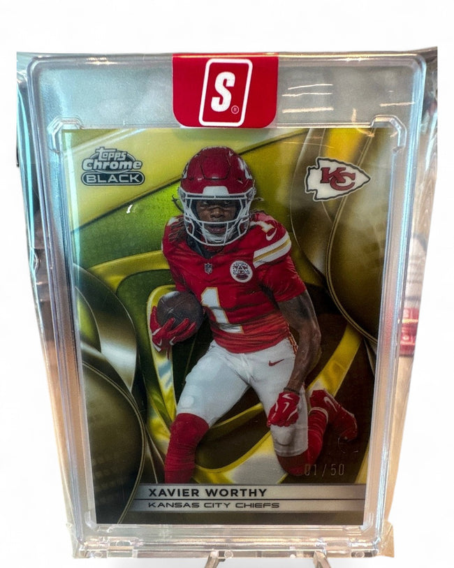 2024 Topps Chrome Black Chiefs Xavier Worthy Black #53 Rookie 01/50