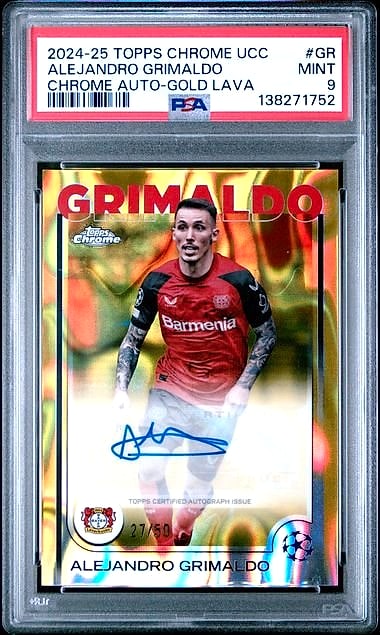 2024-25 Topps Chrome UCC Alejandro Grimaldo Gold Lava #GR Auto 27/50 PSA 9