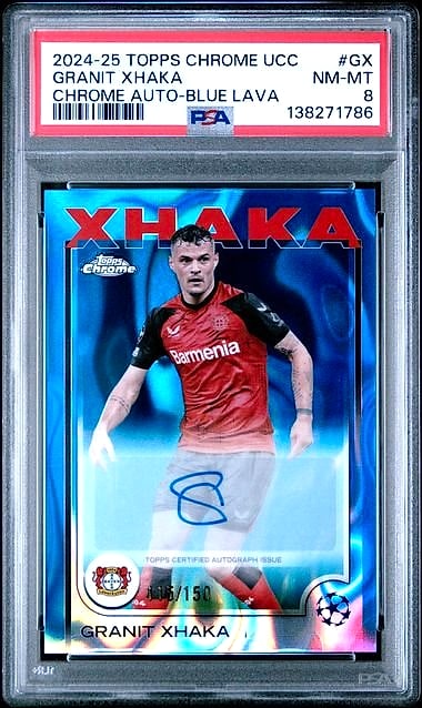 2024-25 Topps Chrome UCC Granit Xhaka Blue Lava #GX Auto 105/150 PSA 8