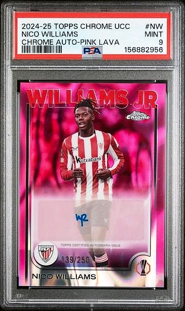 2024-25 Topps Chrome UCC Nico Williams Pink Lava #NW Auto 139/250 PSA 9