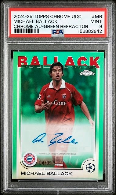 2024 -25 Topps Chrome UCC Auto Michael Ballack Green Refractor #MB Auto 04/99 PSA 9