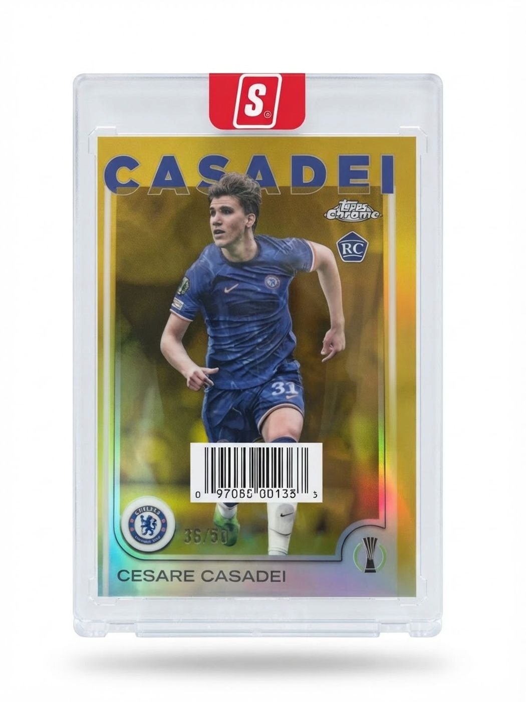 2024-25 Topps Chrome UEFA Club Competitions Cesare Casadei Gold Refractor #136 Rookie 36/50