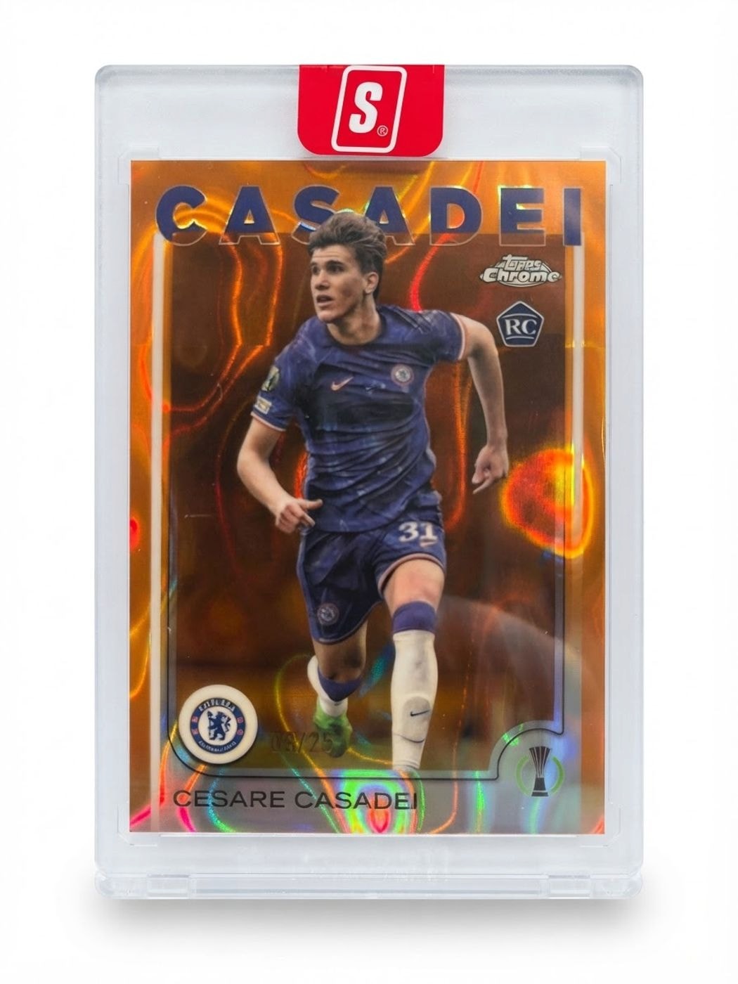 2024-25 Topps Chrome UEFA Club Competitions Cesare Casadei Orange Lava Refractor #136 Rookie 09/25