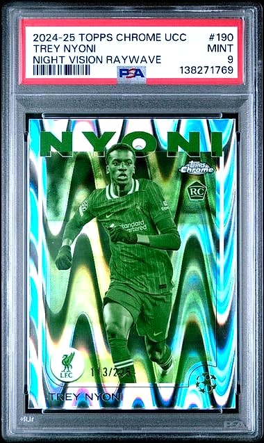 2024-25 Topps Chrome UEFA Club Competitions Trey Nyoni Night Vision RayWave Refractor #190 Rookie 113/225 PSA 9
