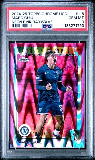 2024 Topps Chrome UCC Future Stars Uefa Refractor Marc Guiu Neon Pink Raywave #115 Rookie 164/275 PSA 10