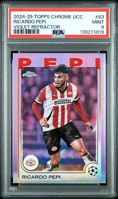2024 Topps Chrome UCC Uefa Ricardo Pepi Violet Refractor #63 100/299 PSA 9