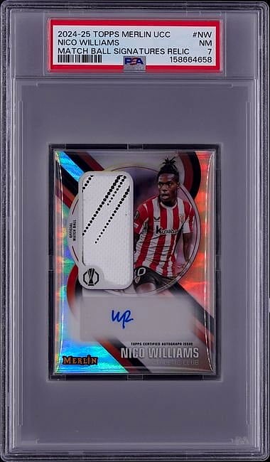 2024 Topps Merlin UCC Match Ball Signatures Relic Nico Williams #NW Auto PSA 7