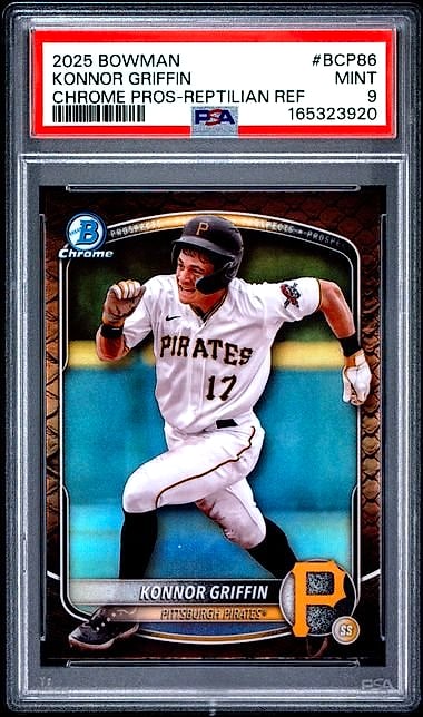 2025 Bowman Chrome Prospects Konnor Griffin Reptillian Refractor #BCP-86 Rookie PSA 9