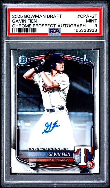 2025 Bowman Draft Chrome Prospect Autographs Gavin Fien #CPA-GF Rookie Auto PSA 9
