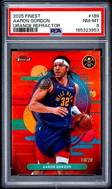 2025 Finest Uncommon Aaron Gordon Orange Refractor #189 10/20 PSA 8