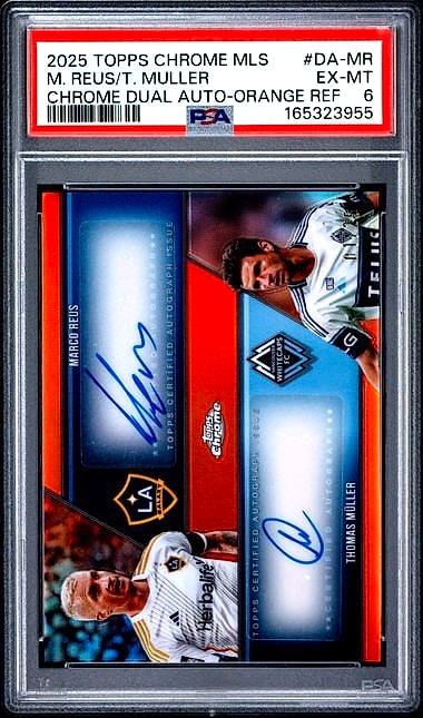 2025 Topps Chrome Marco Reus / Thomas Muller Orange Refractor #DA-MR Auto PSA 6