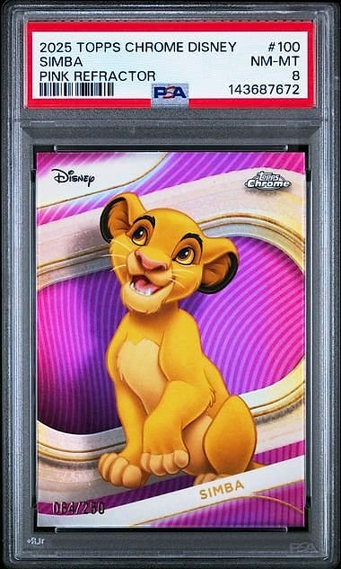2025 Topps Chrome Disney Simba Pink Refractor #100 064/250 PSA 8