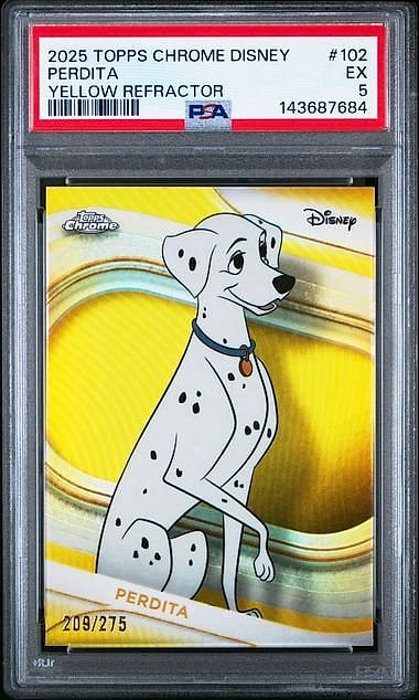 2025 Topps Chrome Disney Perdita Yellow Refractor #102 209/275 PSA 5
