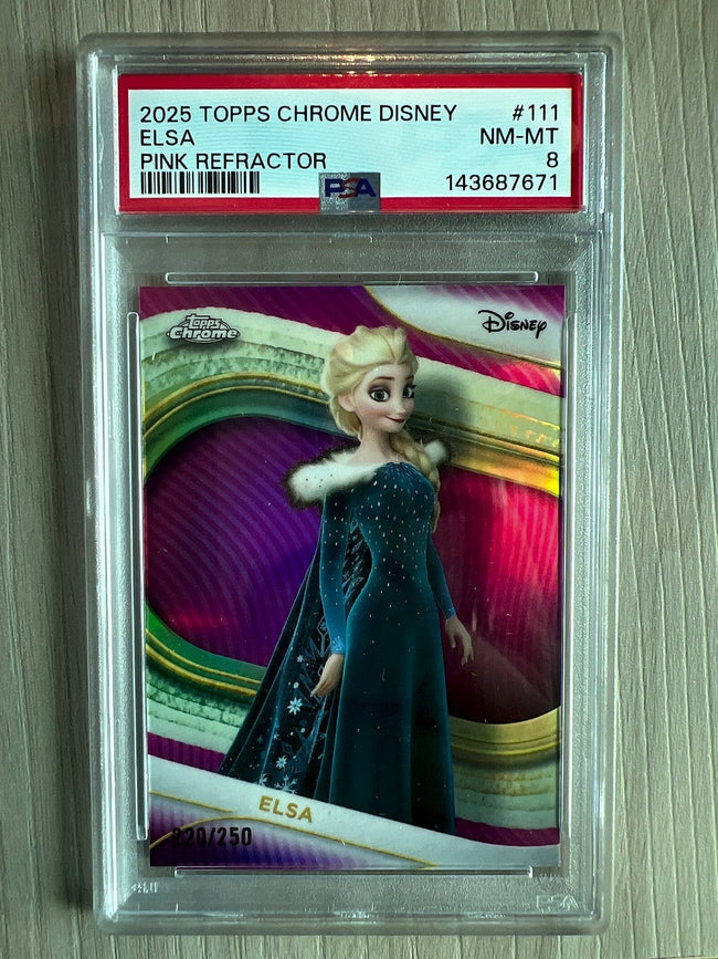2025 Topps Chrome Disney Elsa Pink Refractor #111 220/250 PSA 8