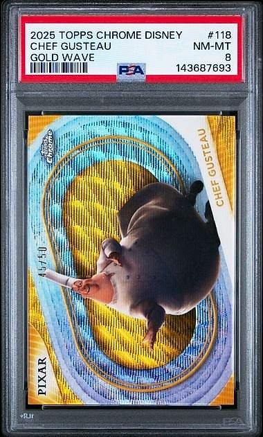 2025 Topps Chrome Disney Chef Gusteau Gold Wave Refractor #118 45/50 PSA 8
