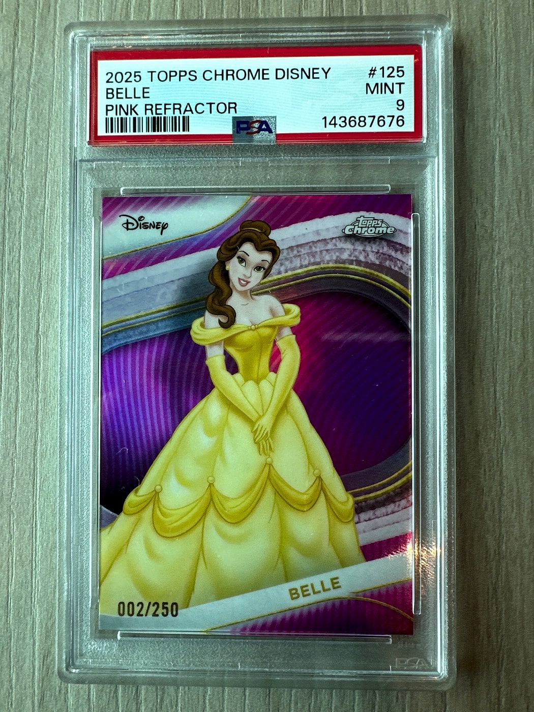 2025 Topps Chrome Disney Belle Pink Refractor #125 002/250 PSA 9