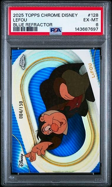 2025 Topps Chrome Disney LeFou Blue Refractor #128 004/150 PSA 6