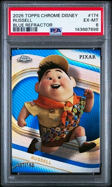 2025 Topps Chrome Disney Russell Blue Refractor #174 107/150 PSA 6