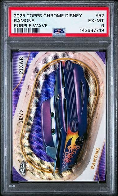 2025 Topps Chrome Disney Ramone Purple Wave Refractor #52 26/75 PSA 6