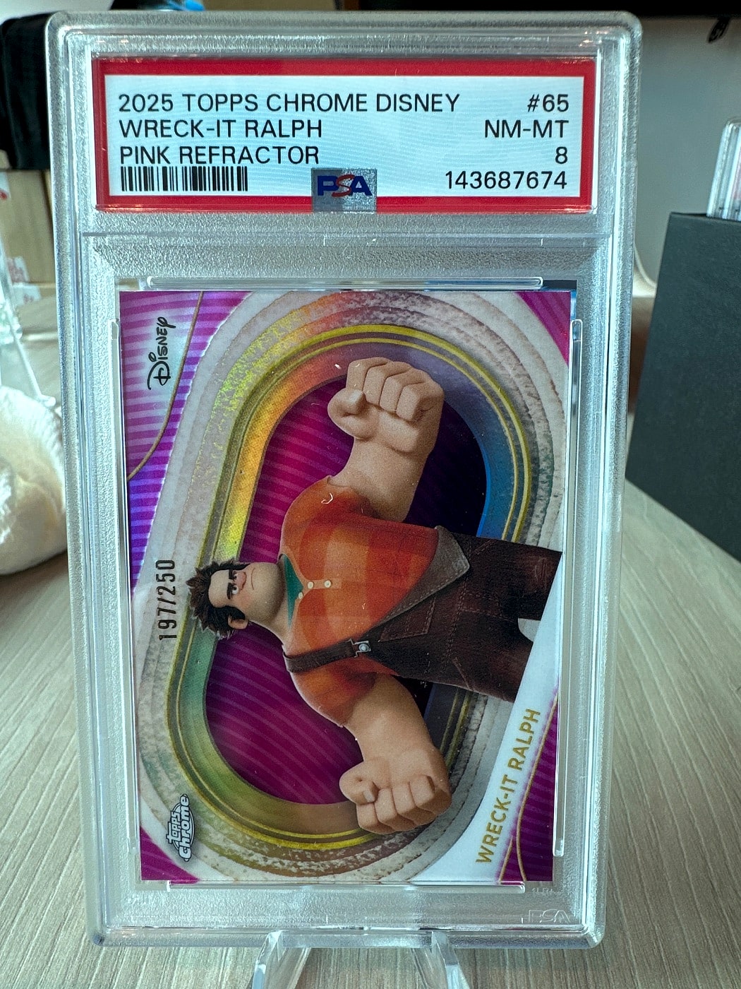 2025 Topps Chrome Disney Wreck-It Ralph Pink Refractor #65 197/250 PSA 8