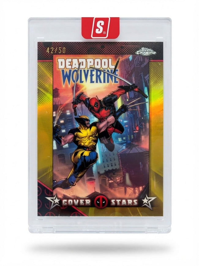2025 Topps Chrome Deadpool Cover Stars Deadpool / Wolverine #2 Gold RayWave Refractor #CS-1 42/50