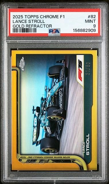 2025 Topps Chrome F1 Lance Stroll Gold Refractor #82 /50 PSA 9