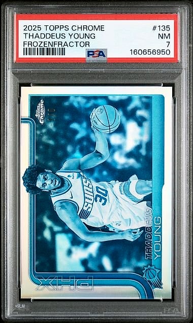 2025 Topps Chrome Suns Thaddeus Young FrozenFractor #135 PSA 7