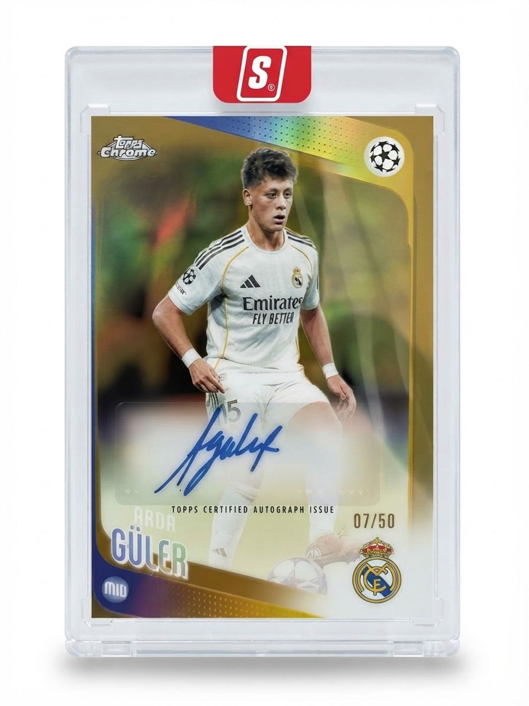 2025 Topps Chrome UEFA Club Competitions Real Madrid Arda Guler Gold Refractor #CA-AR Auto 07/50