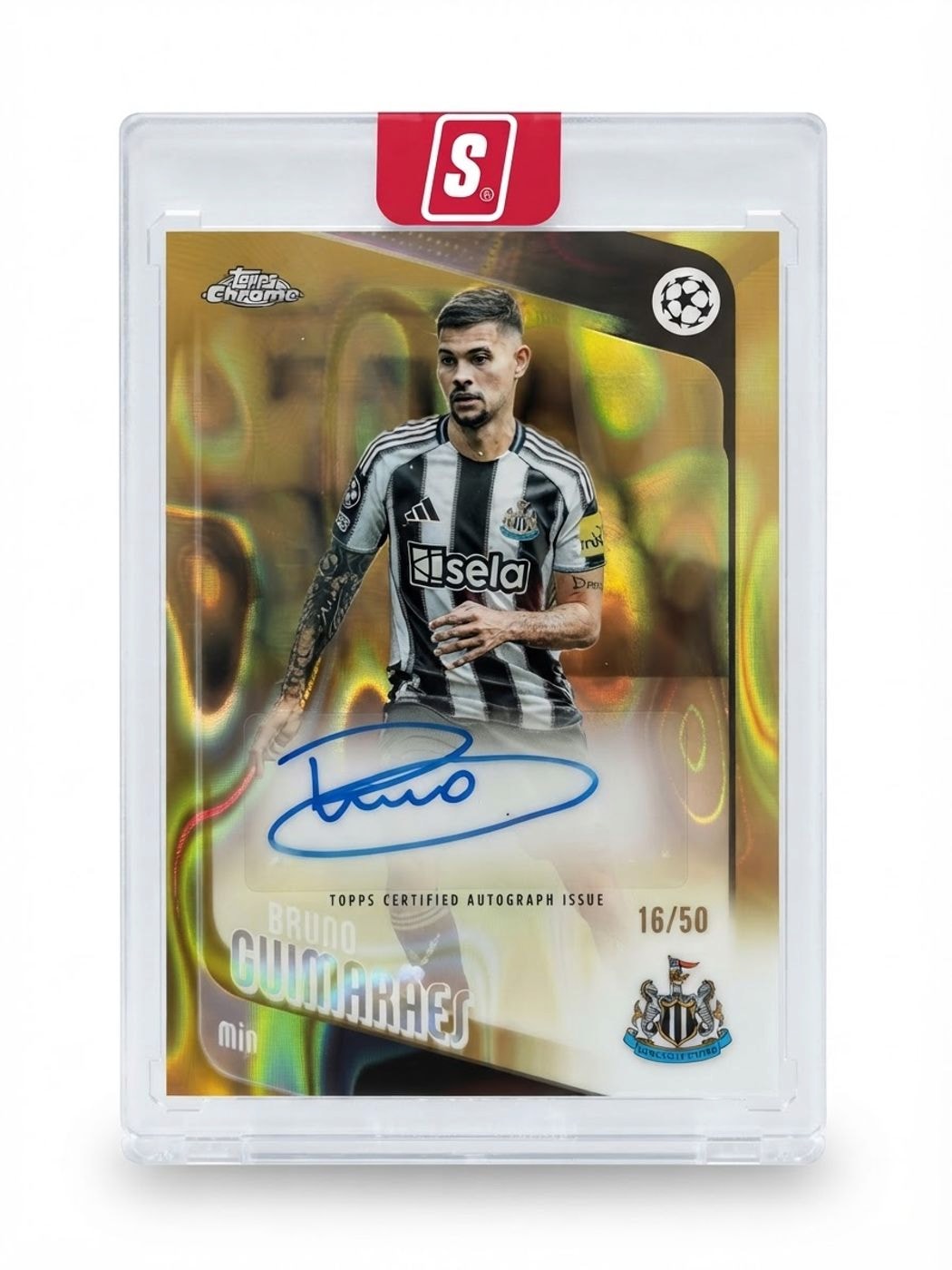 2025 Topps Chrome UEFA Club Competitions Bruno Guimaraes Gold Refractor #CA-BG Auto 16/50
