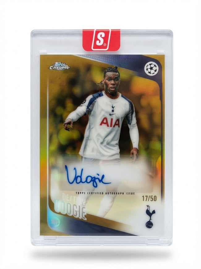 2025 Topps Chrome UEFA Club Competitions 2025/26 Auto Destiny Udogie Gold Refractor #CA-DU Auto 17/50