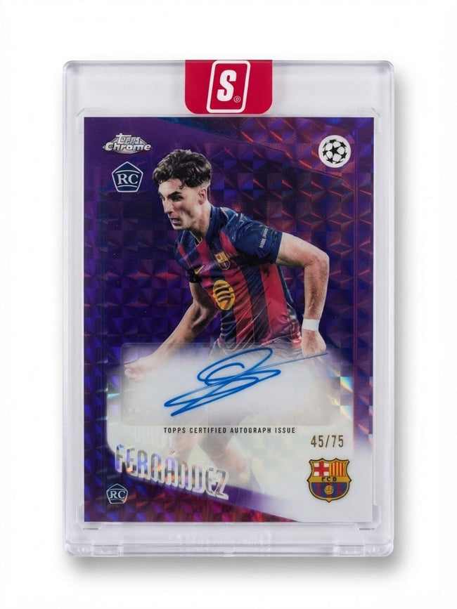 2025 Topps Chrome UEFA Club Competitions Barcelona Auto Guille Fernandez Purple Mojo Refractor #CA-GF Rookie Auto 45/75