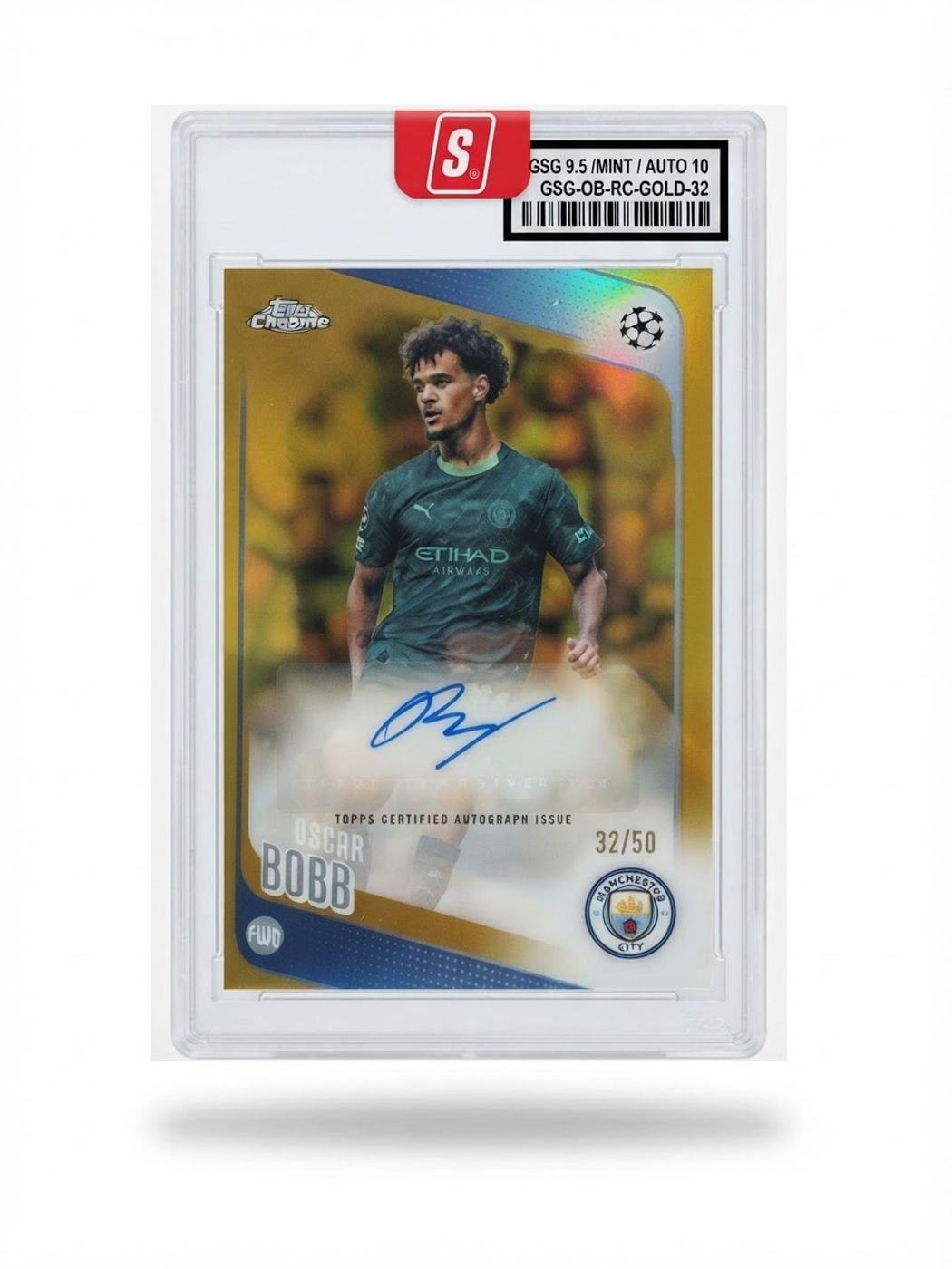 2025 Topps Chrome UEFA Club Competitions 2025/26 Oscar Bobb Gold Refractor #CA-OB Auto 32/50
