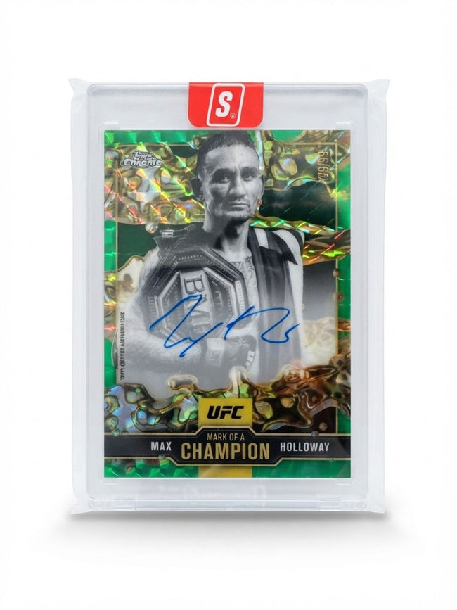 2025 Topps Chrome UFC Mark of a Champion Max Holloway Geometric Green Refractor #MOC-MH Auto 98/99