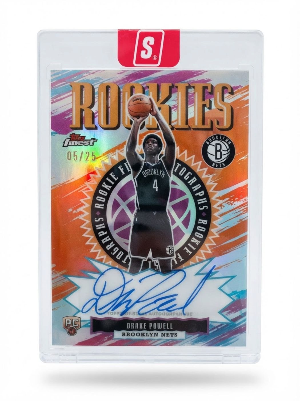 2025 Topps Finest Basketball Nets Auto Drake Powell #RFA-DP Rookie Auto 05/25