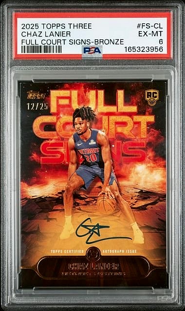 2025-26 Topps 3 Full Court Signs Chaz Lanier Bronze #FS-CL Rookie Auto 12/25 PSA 6