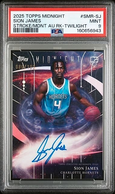 2025-26 Topps Midnight Stroke of Midnight Autographs Rookies Sion James Twilight #SMR-SJ Rookie Auto 088/199 PSA 9