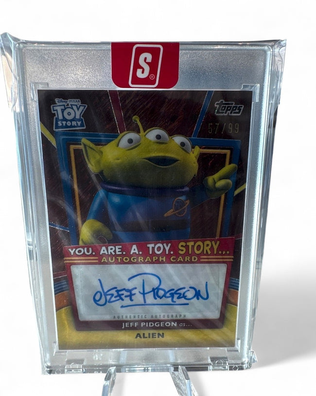 2025 Topps 30 Years of Toy Story You. Are. A. Toy. Story... Autograph Card Jeff Pidgeon as Alien Woody's Cowboy Hat Shimmer #YRT-JP Auto 57/99