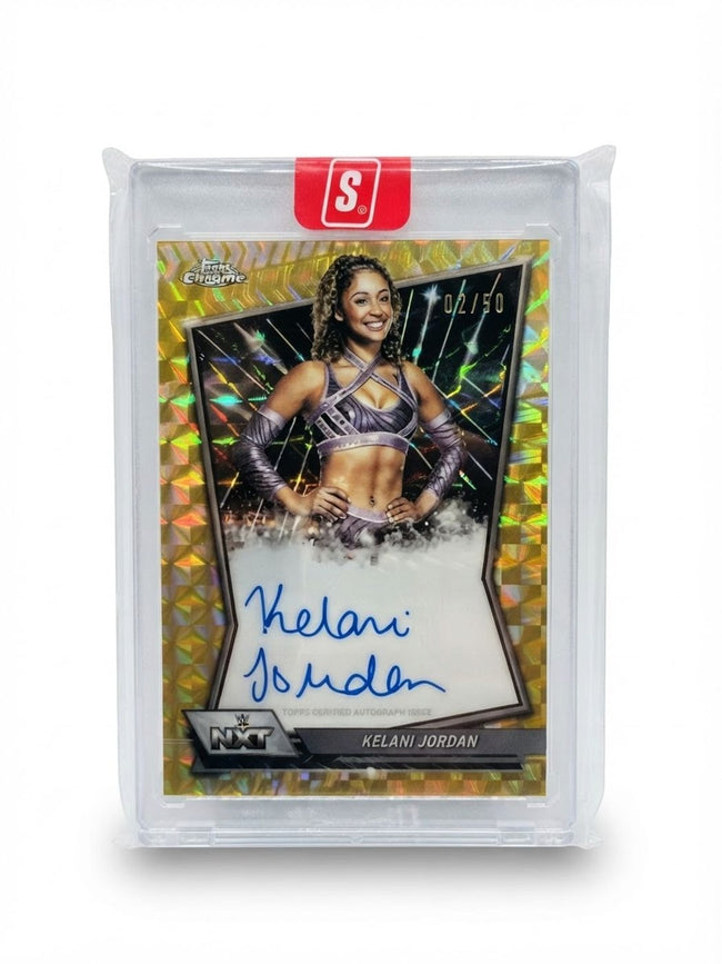 2026 Topps Chrome WWE NXT Autographs Kelani Jordan Gold Geometric Refractor #NXT-KEL Auto 02/50