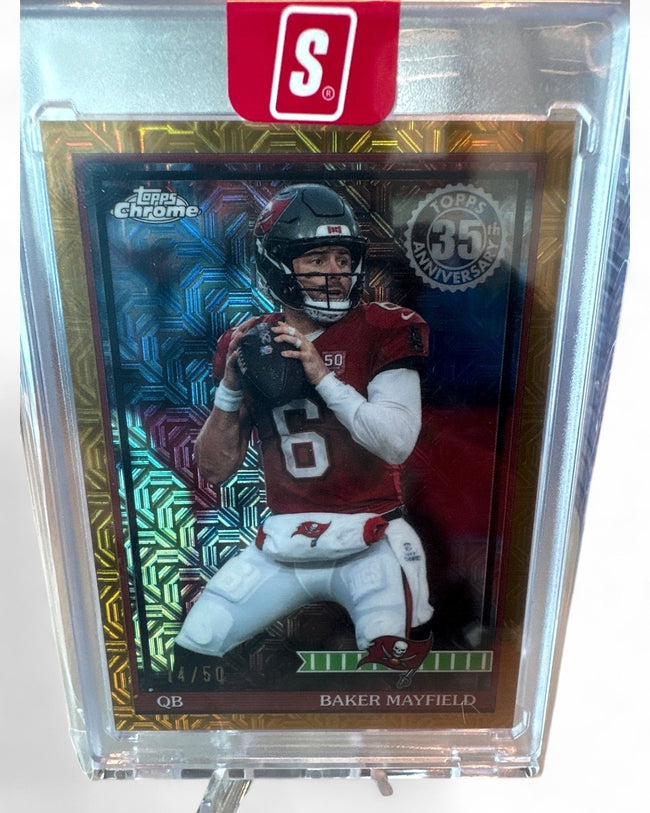 2026 Topps Flagship Football 1991 Topps Chrome Baker Mayfield Gold Refractor #91TC-32 14/50