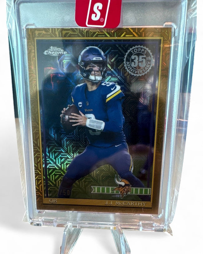 2026 Topps Flagship Football 1991 Topps Chrome J.J. McCarthy Gold Refractor #91TC-41 /50