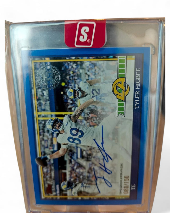 2026 Topps Flagship Football - 1991 Topps Football Autograph Rams Auto Thi Tyler Higbee Blue #91AC-TH Auto 080/150