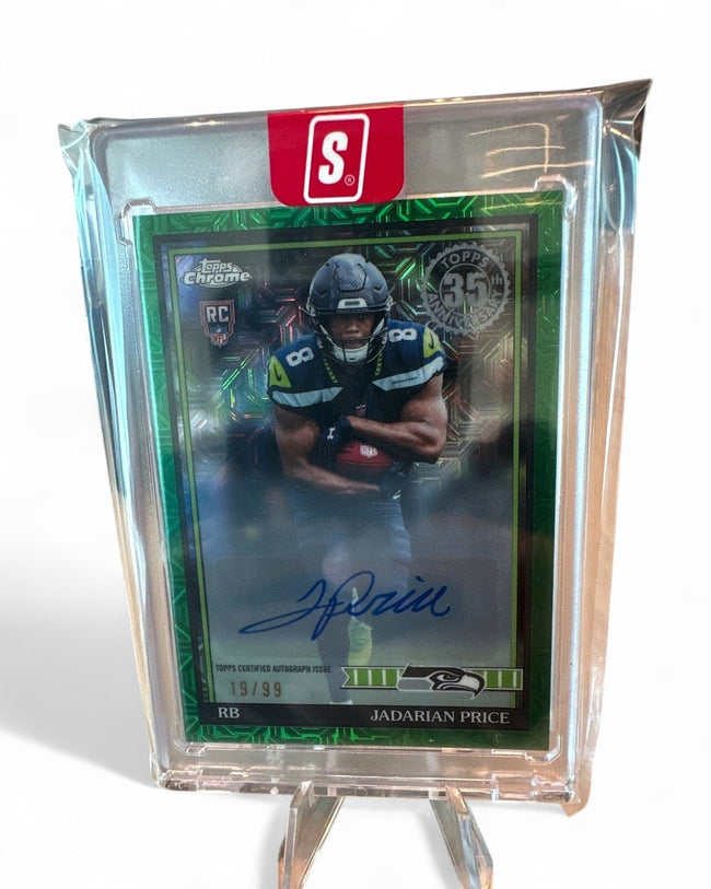 2026 Topps Flagship Football 1991 Topps Rookies Chrome Autographs Jadarian Price Green Refractor #91TRC-10 Rookie Auto 19/99