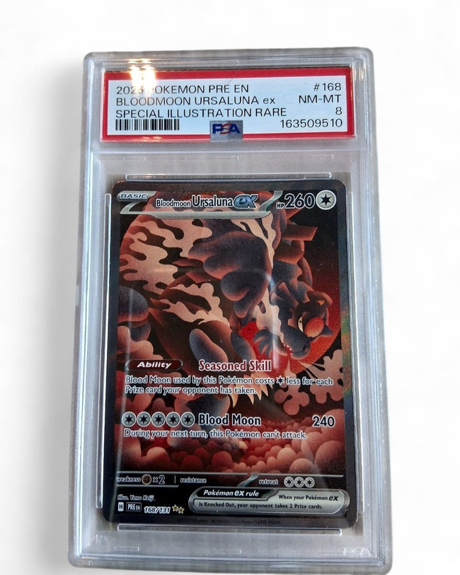 2025 Prismatic Evolutions Bloodmoon Ursaluna Ex 168/131 PSA 8
