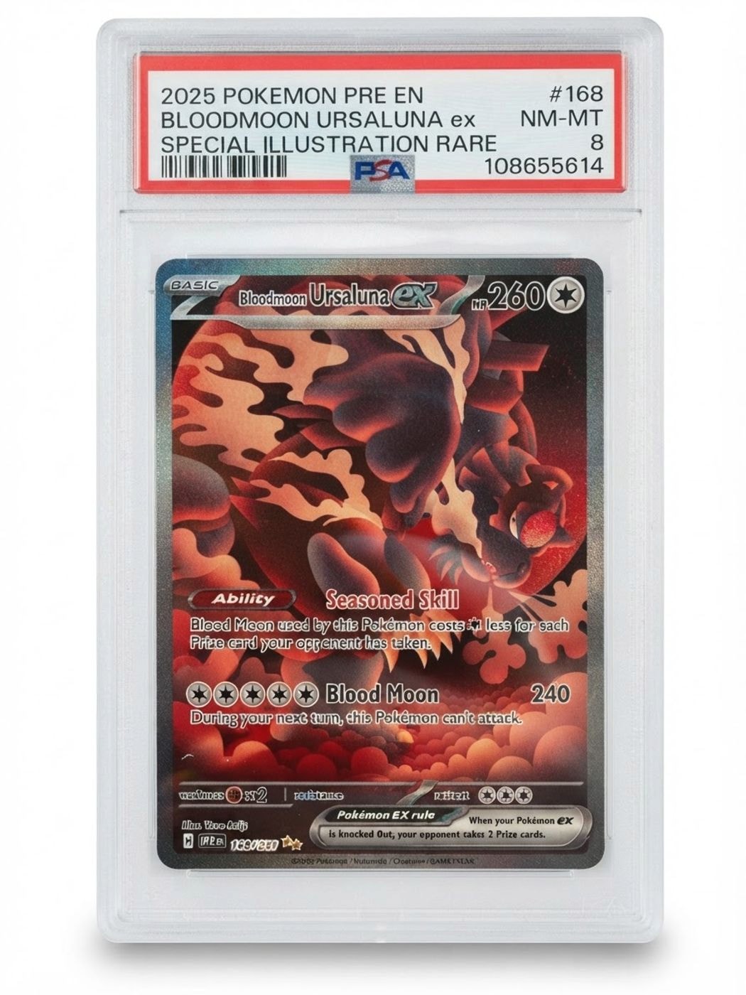 2025 Prismatic Evolutions Bloodmoon Ursaluna Ex 168/131 PSA 8