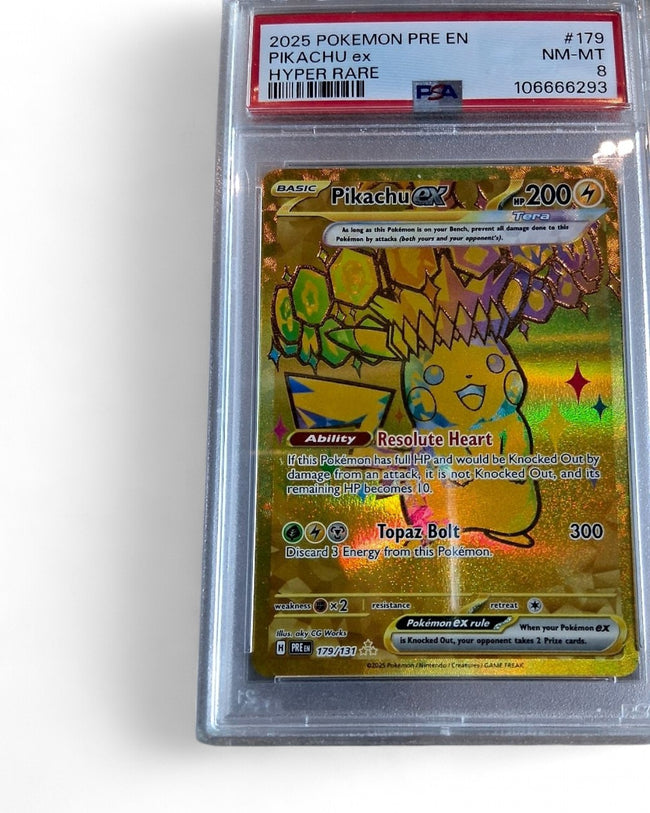 2025 Prismatic Evolutions Pikachu Ex 179/131 PSA 8