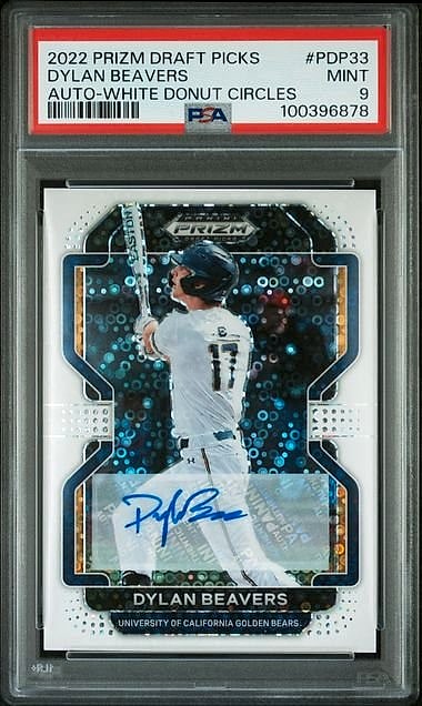 2022 Prizm Draft Picks Auto Dylan Beavers White Donut Circles #PDP33 Rookie Auto PSA 9